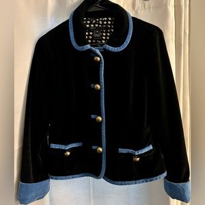 marc jacobs size 10 vintage blazer black velvet, blue accents, gold button close